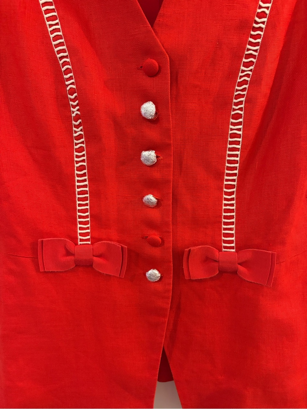 Donna Morgan Vintage Vibrant Red Skirt Set with Bow Accents - Picture 6 of 15